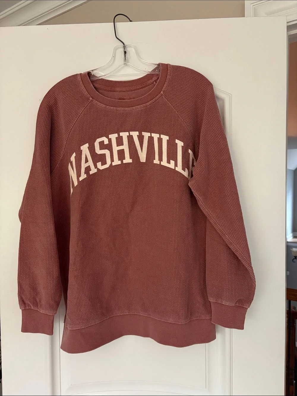 Nashville Waffle-Knit Crewneck Sweatshirt - Dusty Rose